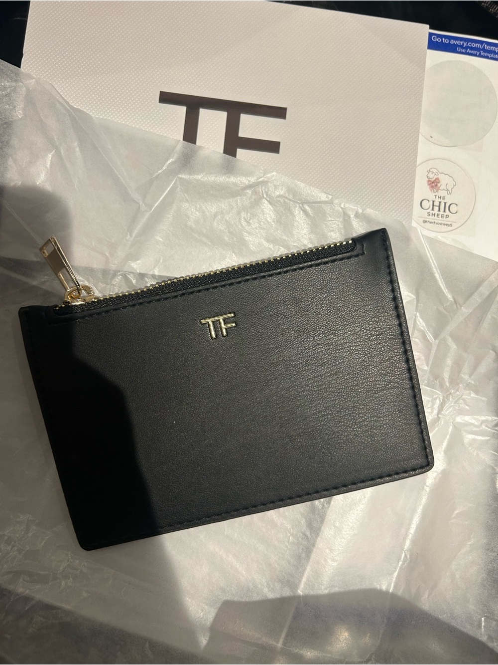 Tom Ford Black Leather Zip Card Holder Wallet